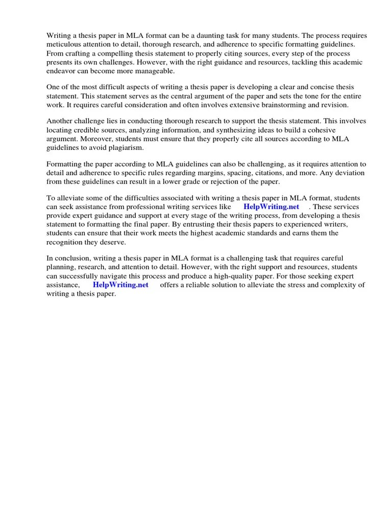 How To Write A Thesis Paper In Mla Format | PDF