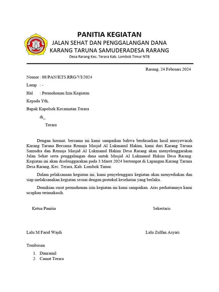 Surat Permohonan Izin Ke Kapolsek | PDF