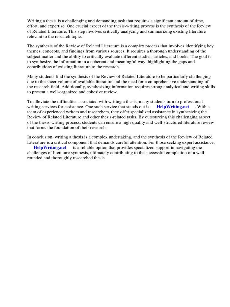 Review Of Related Literature Synthesis Example | PDF | Learning | Essays