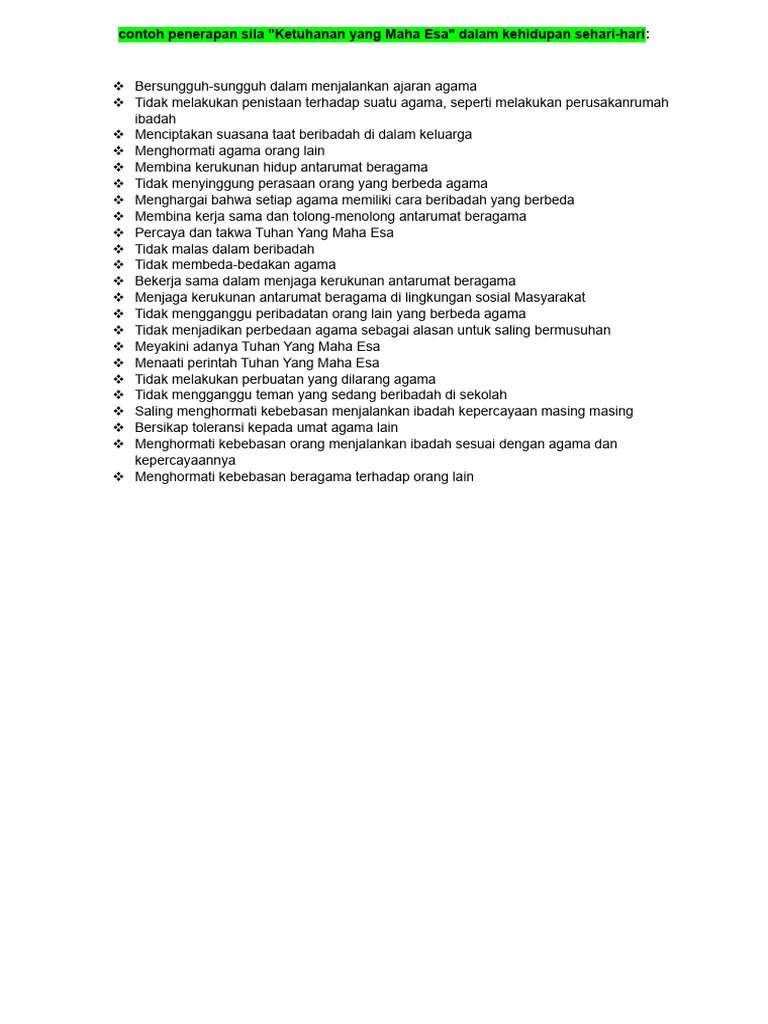 Contoh Penerapan Sila Pertama Pancasila  PDF.