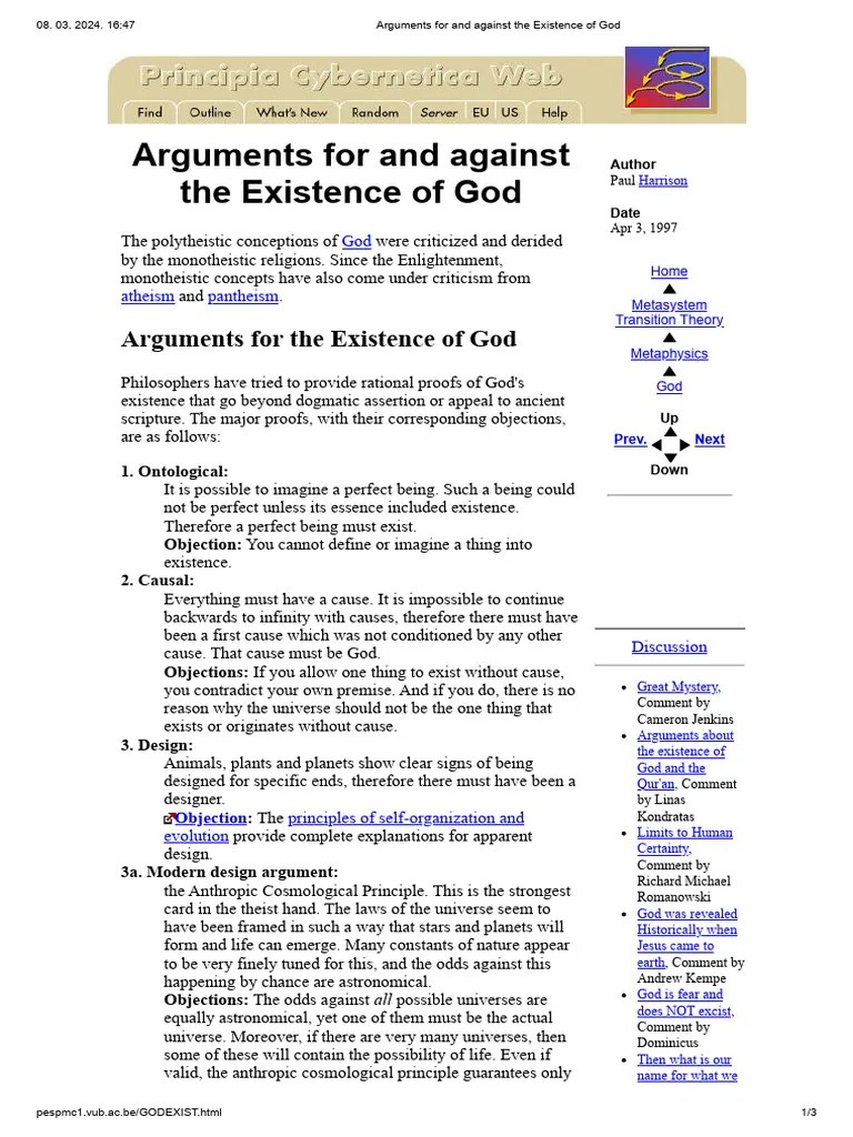 Arguments For And Against The Existence Of God | PDF