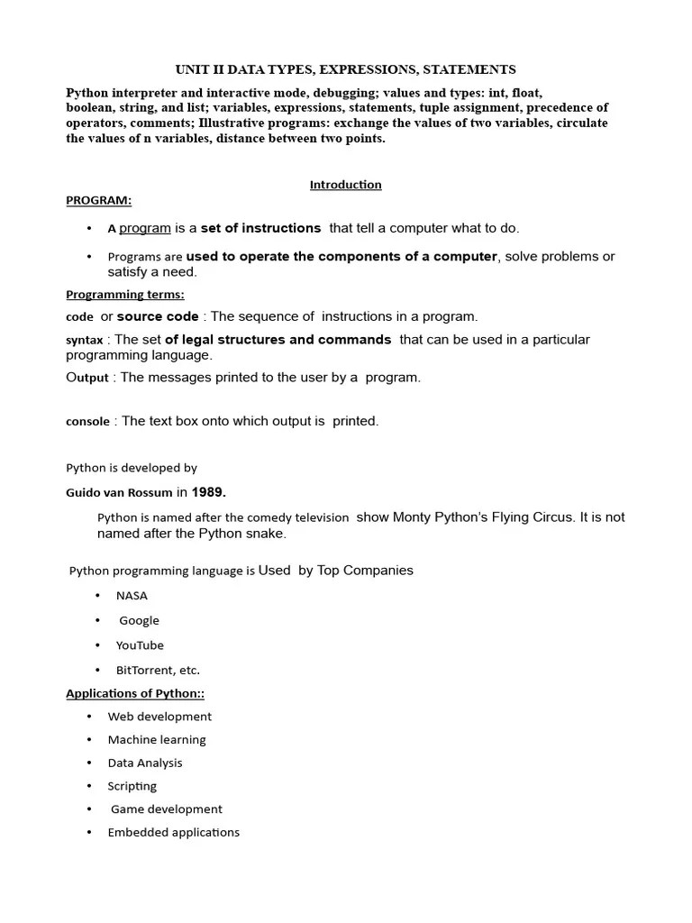 Unit 2 Notes | PDF | Parameter (Computer Programming) | Reserved Word