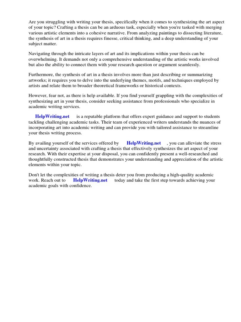 How To Write Synthesis Of The Art In Thesis | Download Free PDF ...