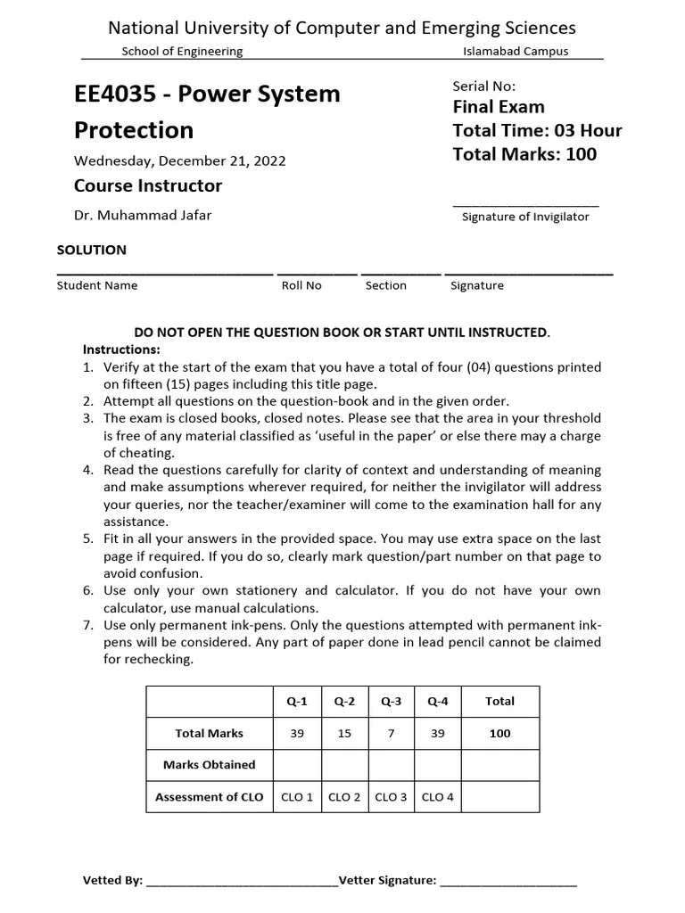Final Exam Solution EE4035 PSPA202203 | PDF