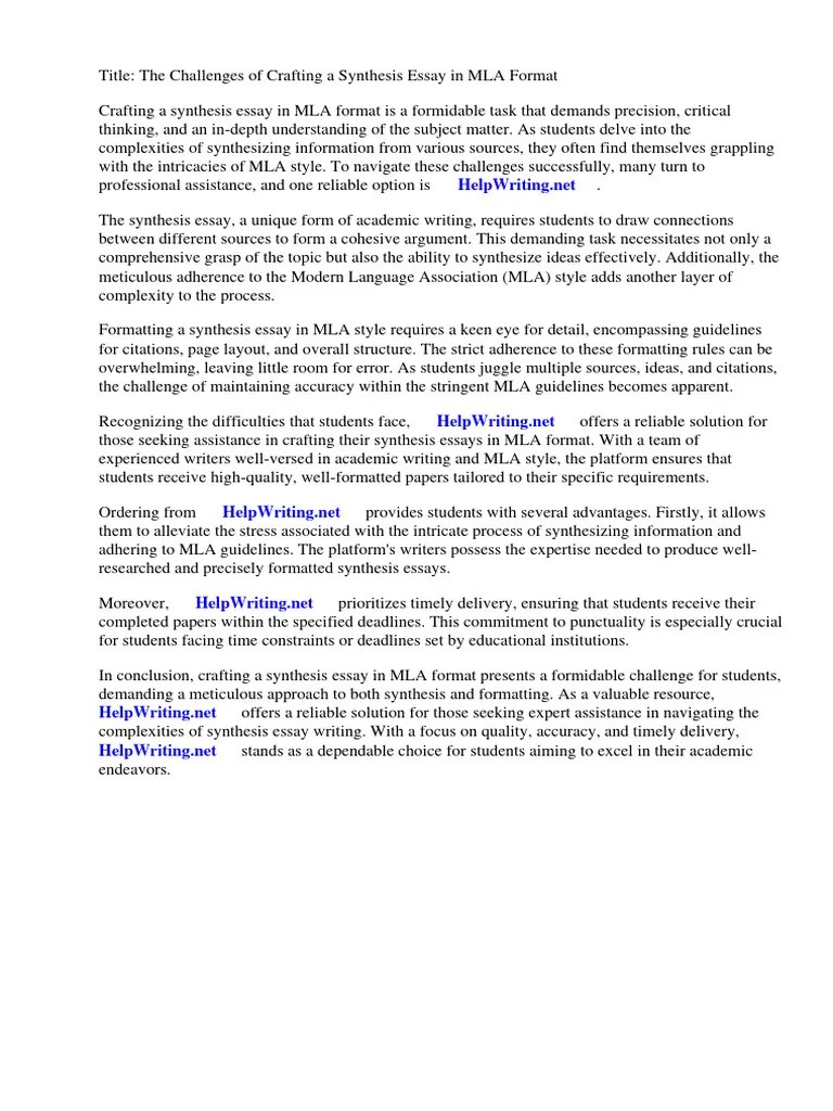 Synthesis Essay Example Mla | PDF | Essays | Apa Style