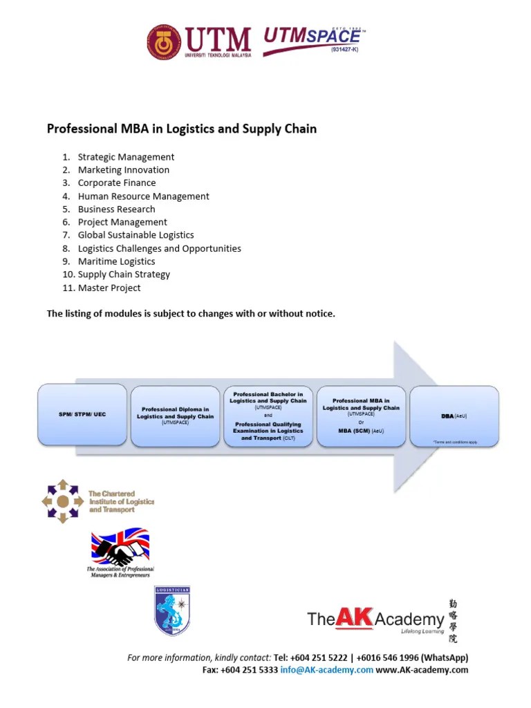 Professional MBA In Logistics And Supply Chain - UTMSPACE | PDF