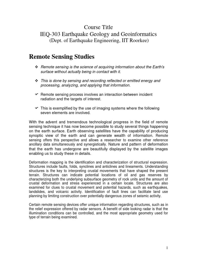 Remote Sensing Studies Notes - Short | PDF | Infrared | Electromagnetic Spectrum