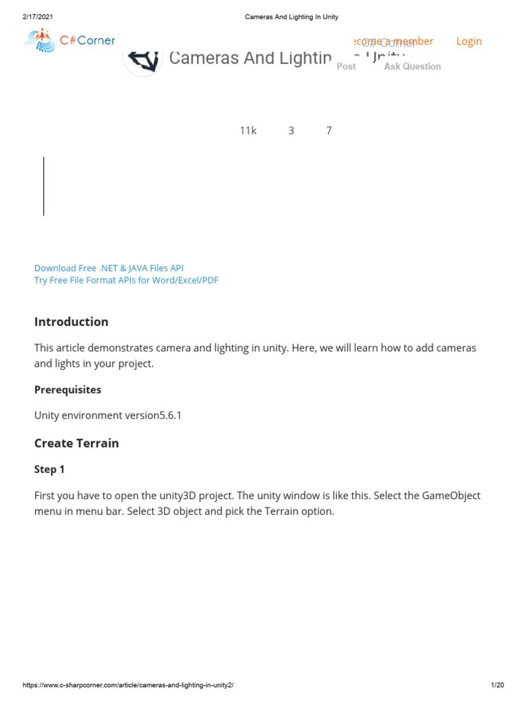 Lesson 1: Cameras And Lighting In Unity | PDF | C Sharp (Programming Language) | Camera