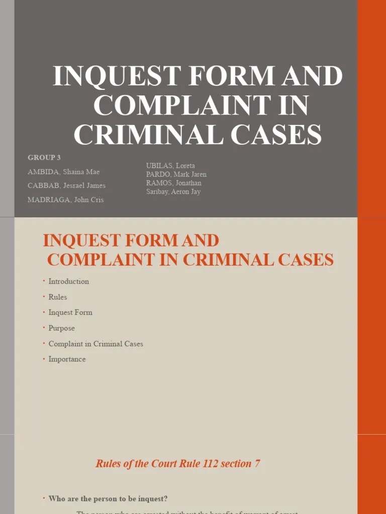 Inquest Form And | PDF | Arrest | Law Enforcement Officer