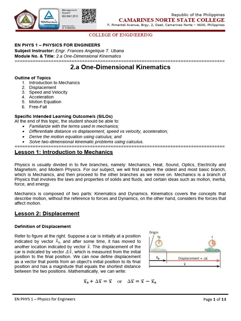 02a Kinematics (One Dimension) | PDF | Acceleration | Velocity