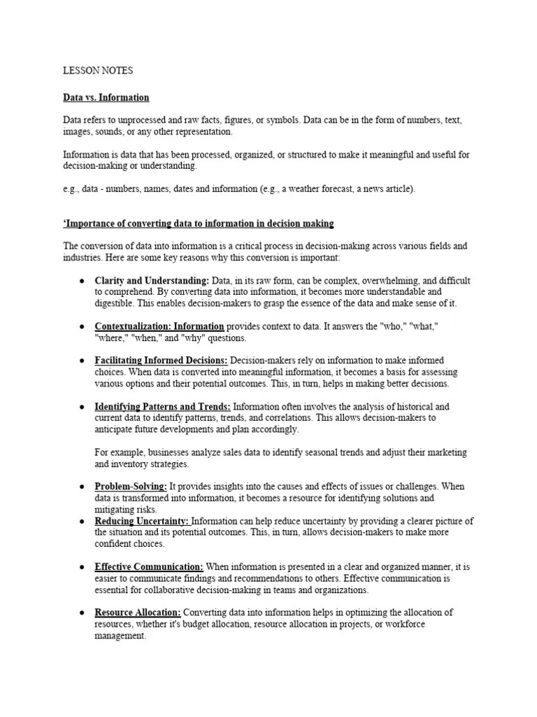 Notes+ Data+and+Information | PDF | Information | Decision Making