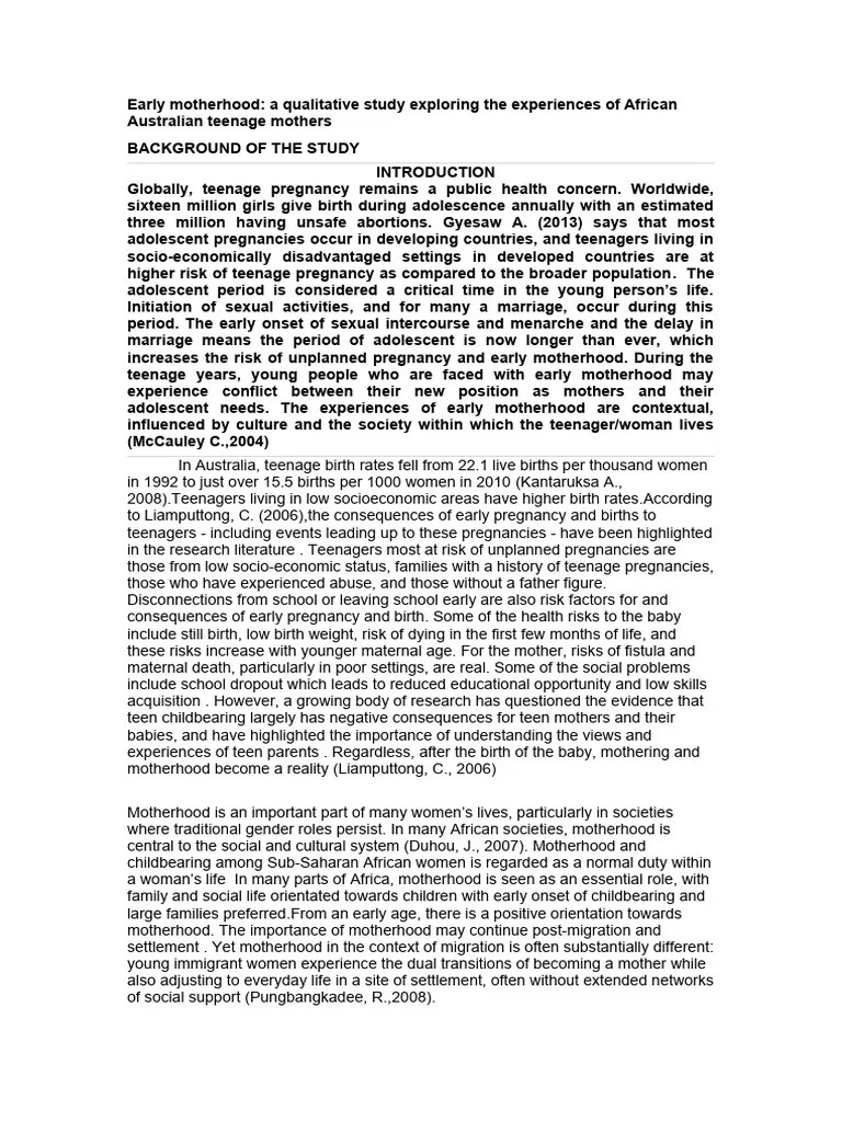Early Motherhood | PDF | Teenage Pregnancy | Adolescence