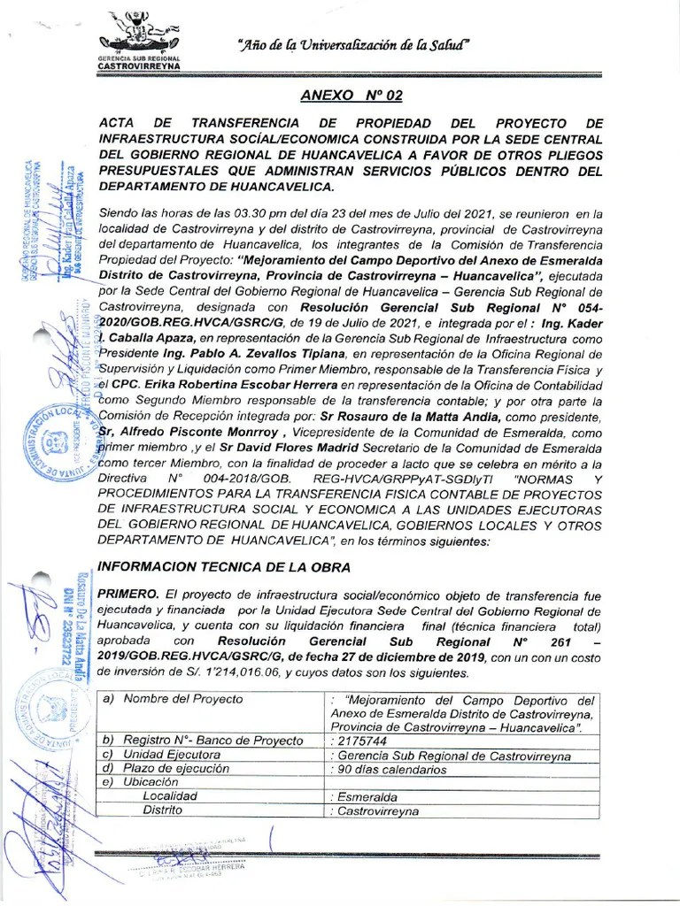 Acta De Transferencia De Propiedad | PDF