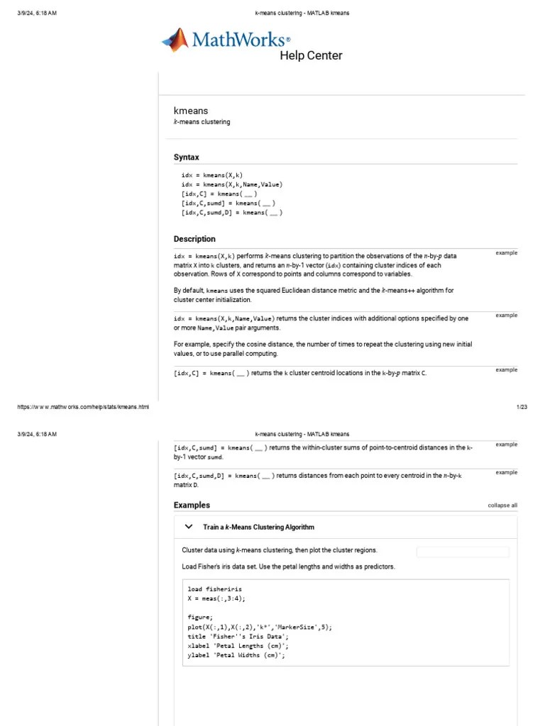 K-Means Clustering - MATLAB Kmeans | PDF | Cluster Analysis | Applied ...