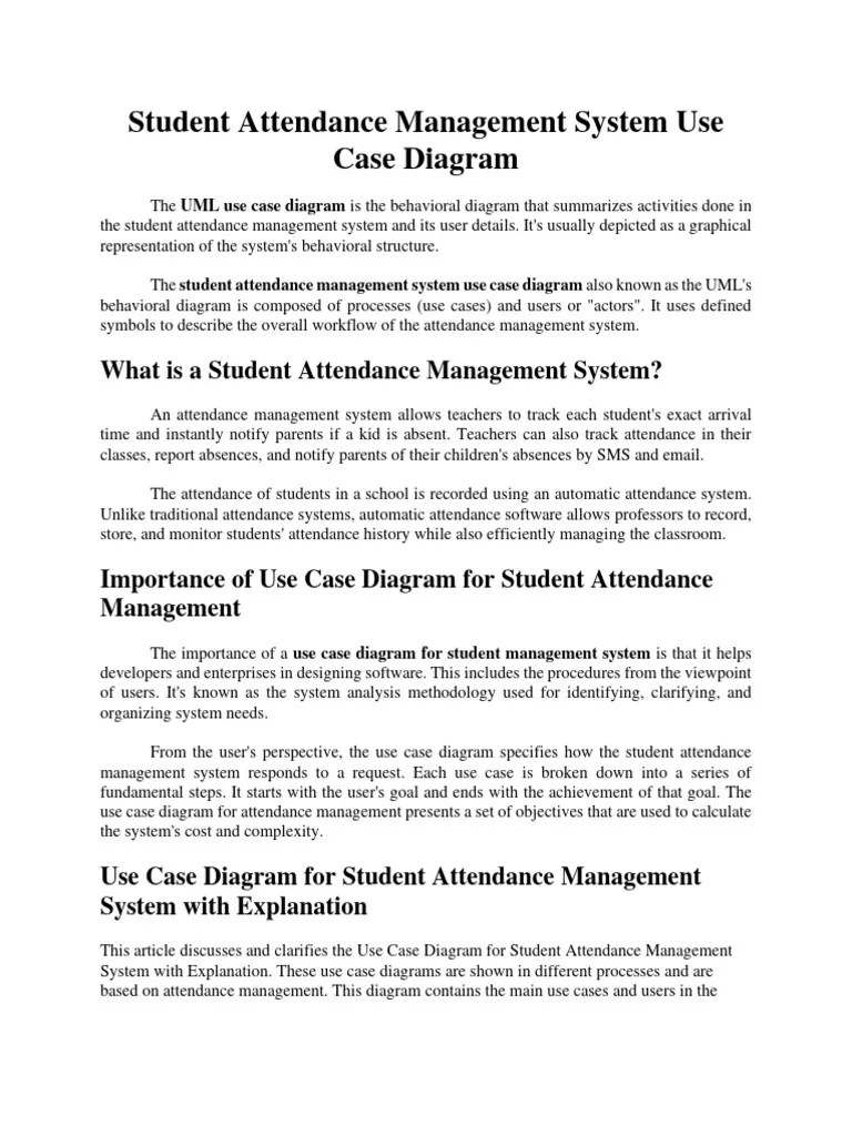 Student Attendance Management System Use Case Diagram PDF | PDF | Use Case | System