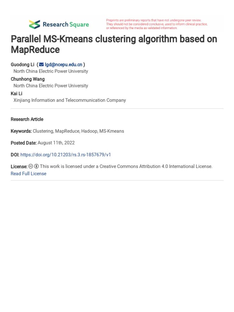 Parallel MS-Kmeans Clustering Algorithm Based On M | PDF | Cluster Analysis | Apache Hadoop