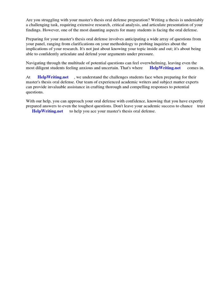 Master Thesis Oral Defense Questions | PDF | Thesis