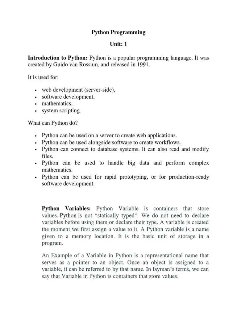 Unit 1 | PDF | Division (Mathematics) | Variable (Computer Science)
