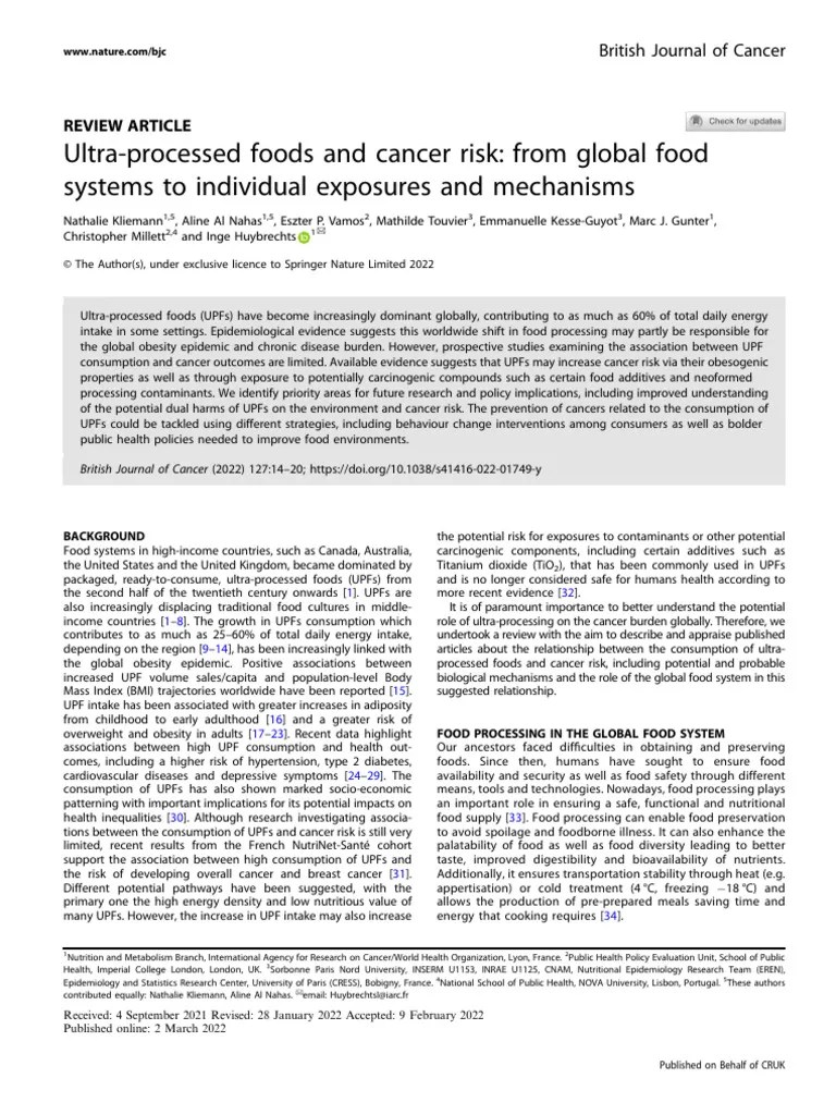 Ultra-Processed Foods And Cancer Risk: From Global Food Systems To Individual Exposures And ...