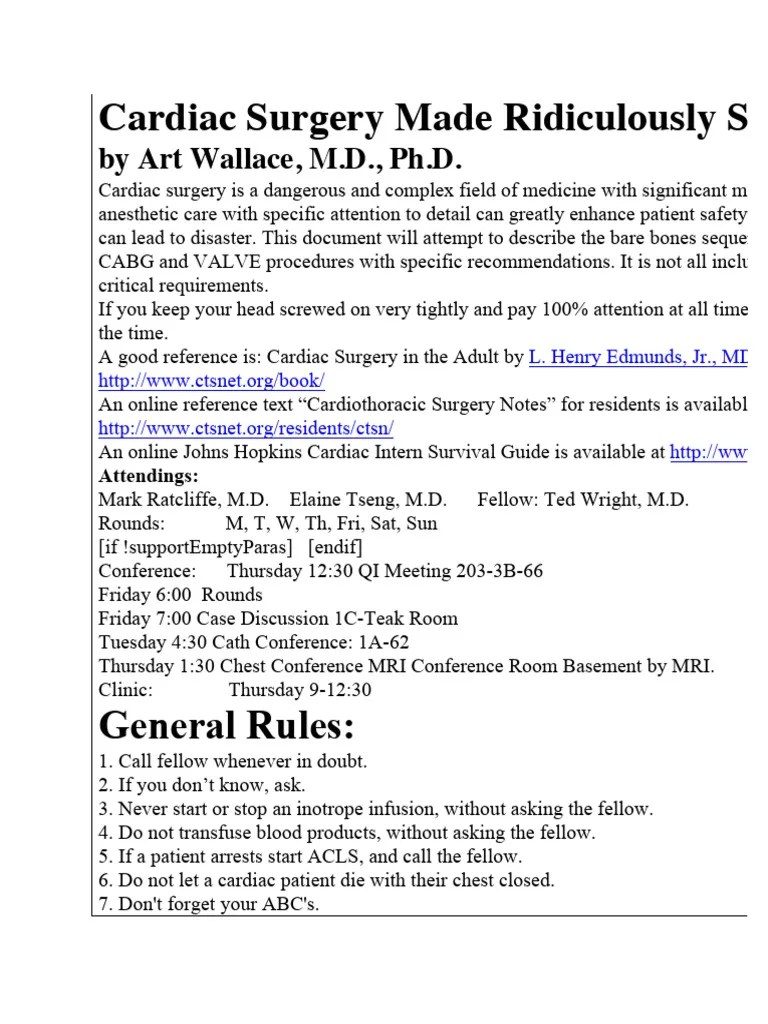 Cardiac Surgery Made Ridiculously Simple | PDF | Medicine | Cardiology