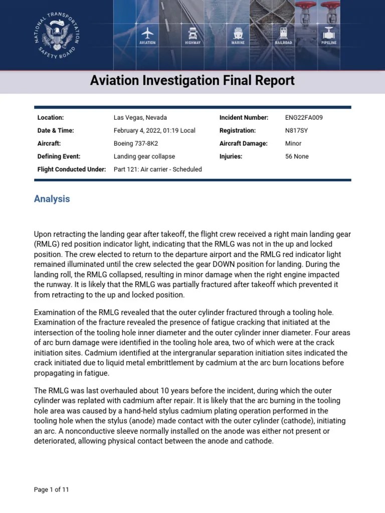 Boeing 737-800 Landing Gear Collapsed NTSB Investigation | PDF