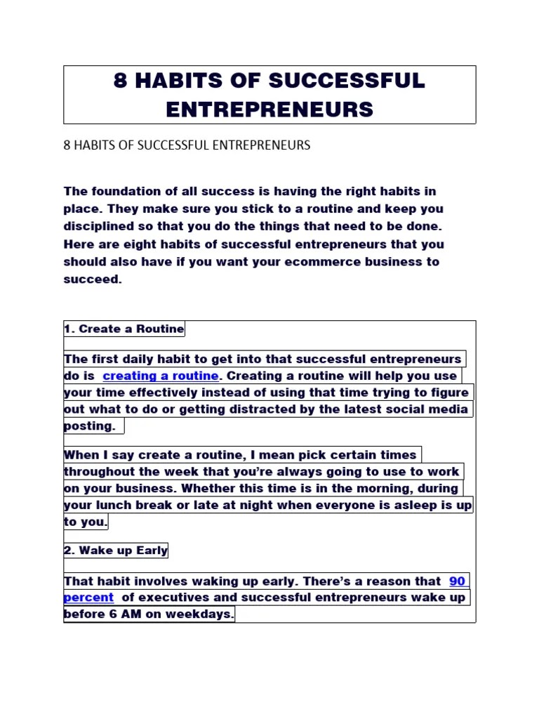 8 Habits Of Successful Entrepreneurs | PDF