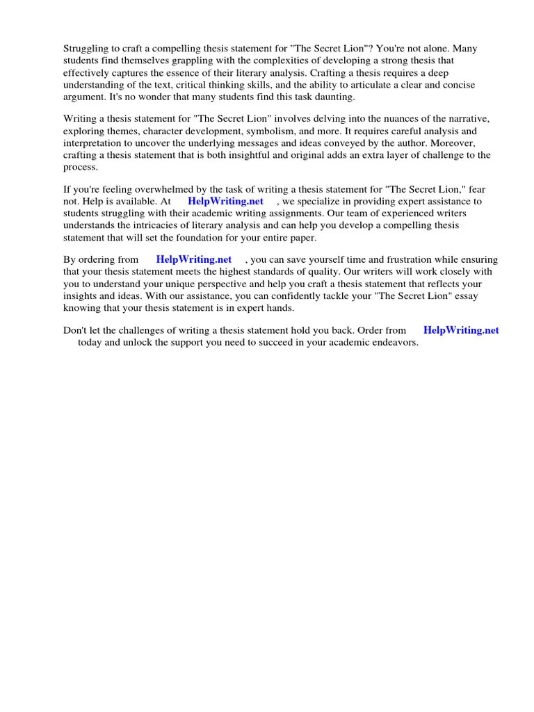 Thesis Statement For The Secret Lion | PDF | Lion | House Of Tudor