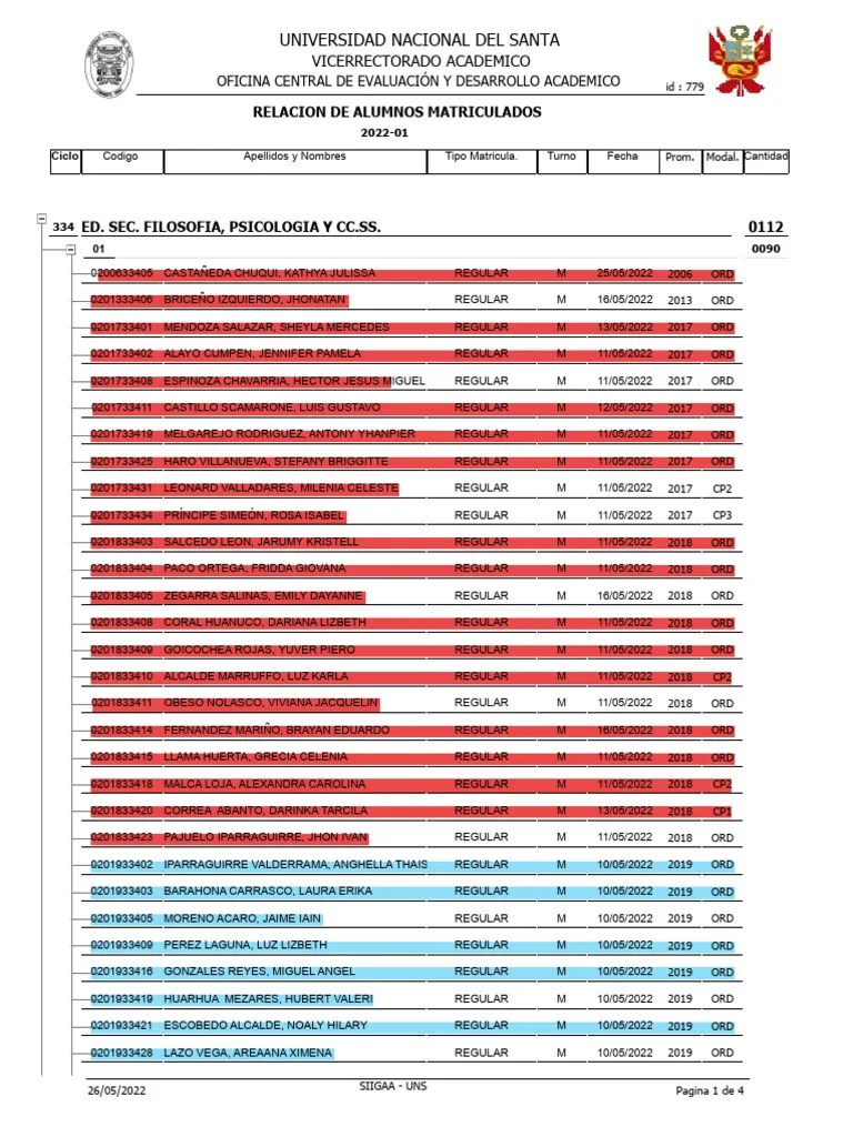 Matricula Ed. Sec. Filosofia-2022-01 | PDF