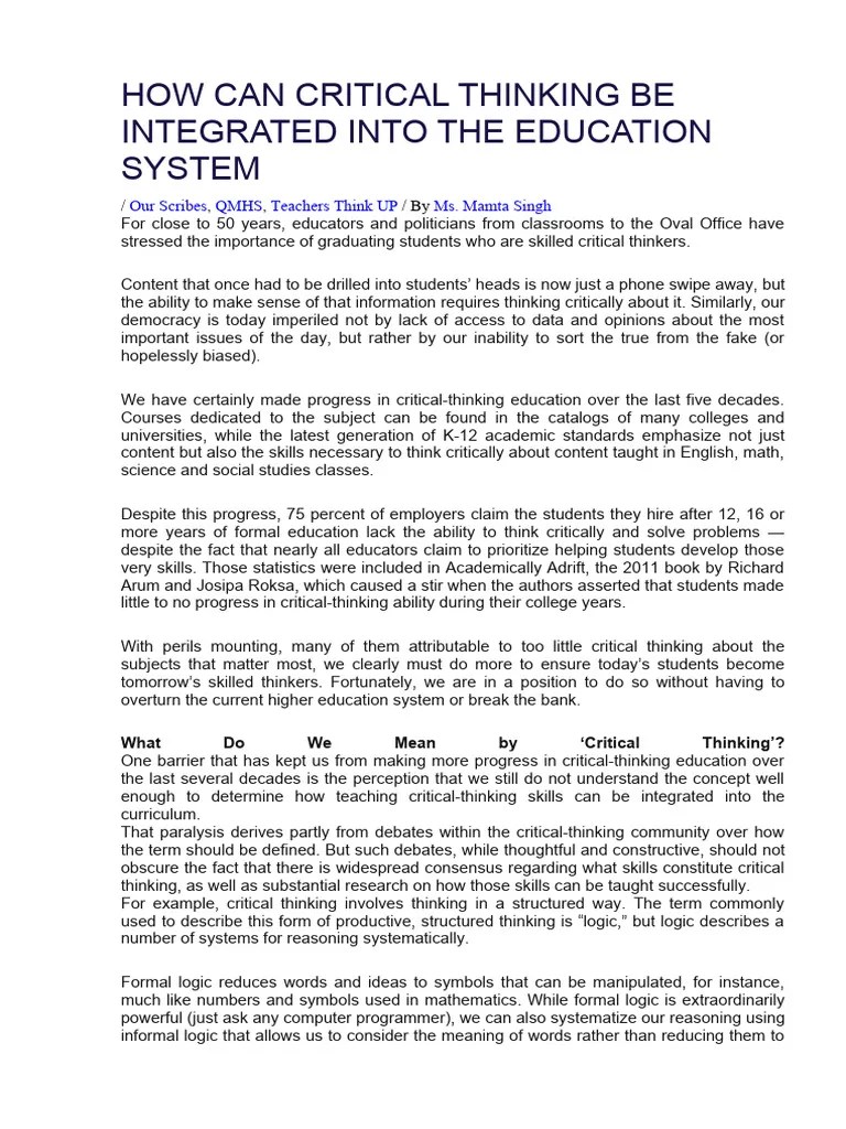 The Importance Of Critical Thinking In Education Rahul Education - Retina Light Wallpapers for Desktop