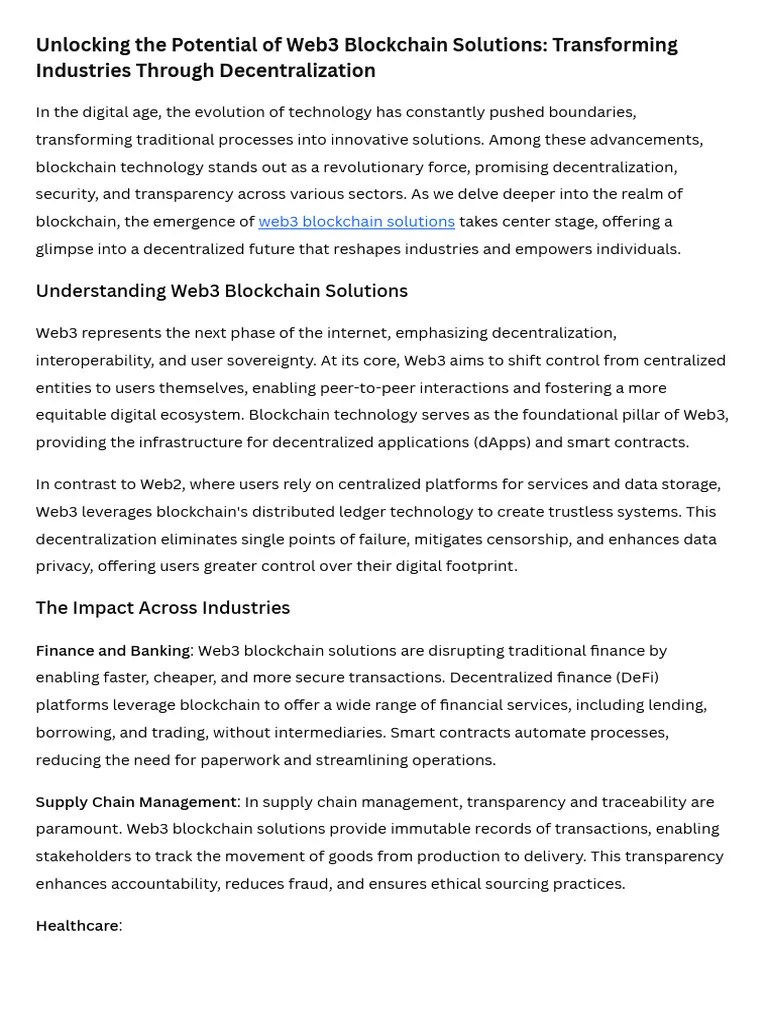 Unlocking the potential of web3 blockchain solutions transforming industries through