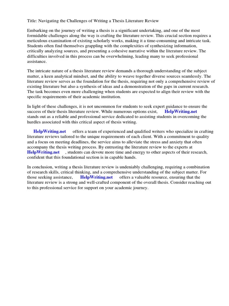 How To Write A Thesis Literature Review | PDF | Thesis | Citation