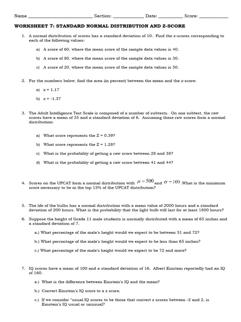 W7 Standard Normal Distribution And Z Score | PDF