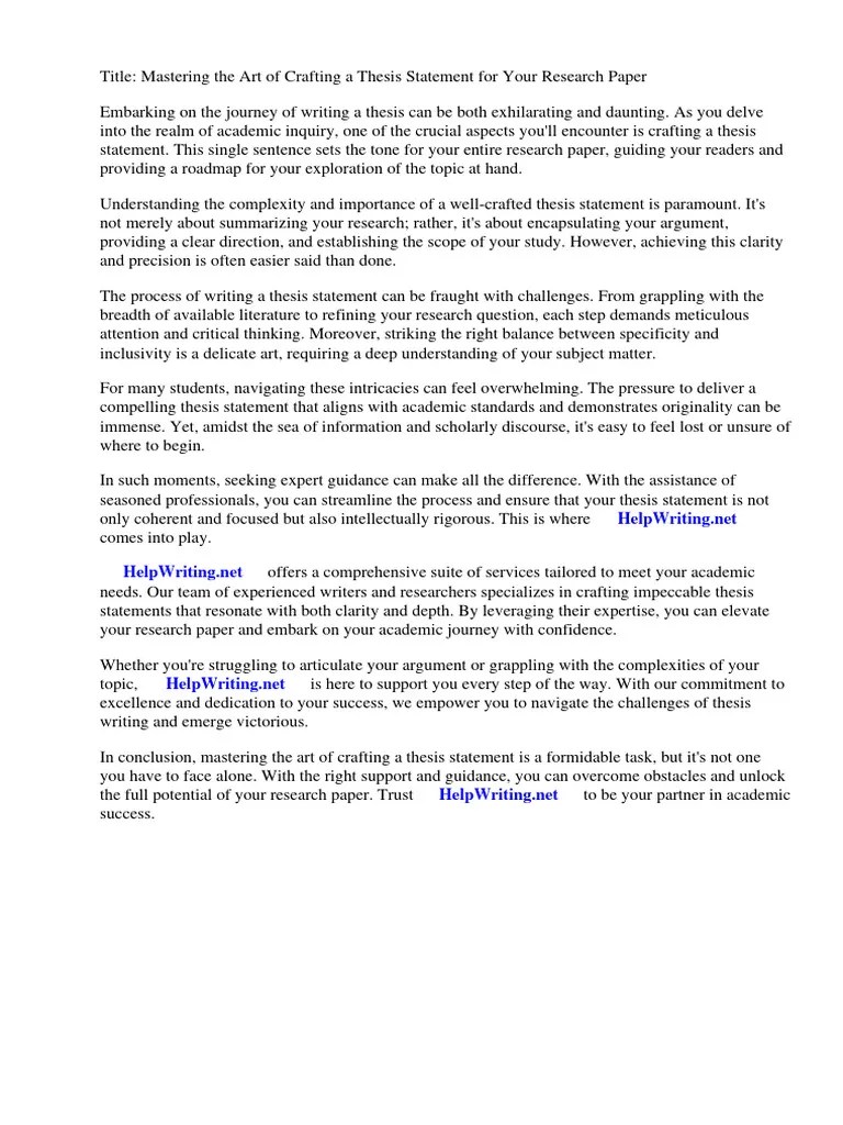 How To Set Up A Thesis Statement For A Research Paper | PDF | Essays ...