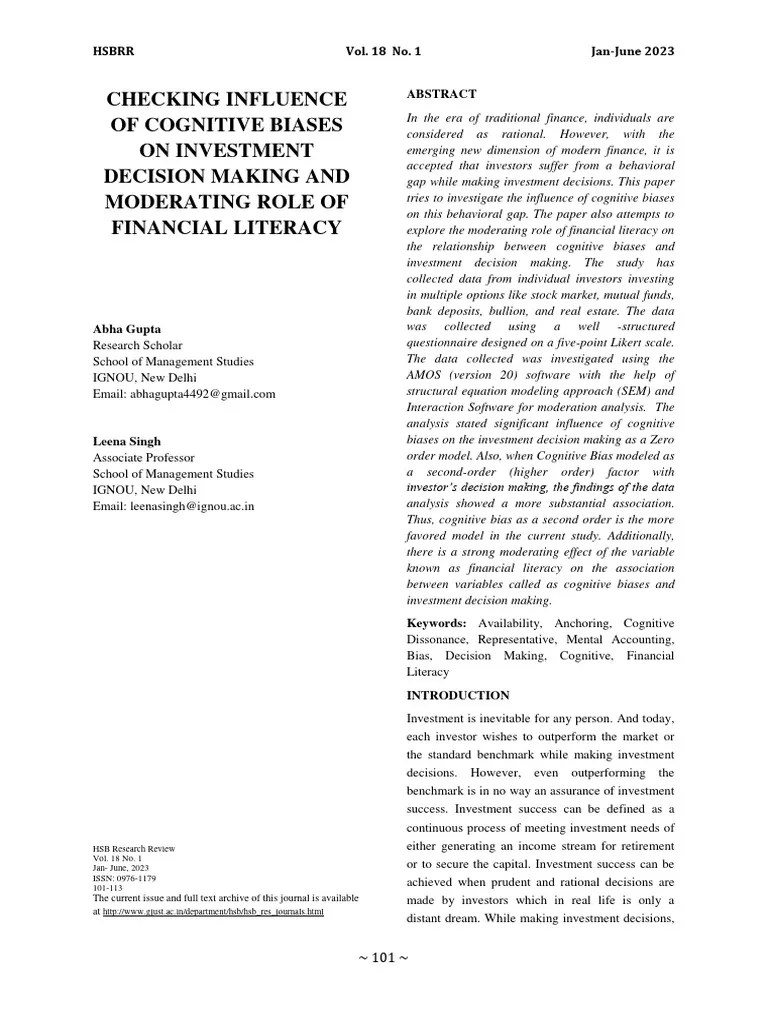 2023 CHECKING INFLUENCE OF COGNITIVE BIASES ON INVESTMENT DECISION ...