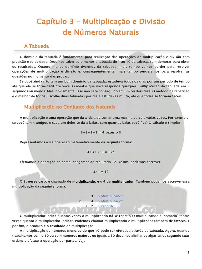 Capítulo 3 - Math Multiplicação E Divisão De Números Naturais Curso Prof. Daniel Pereira | PDF ...