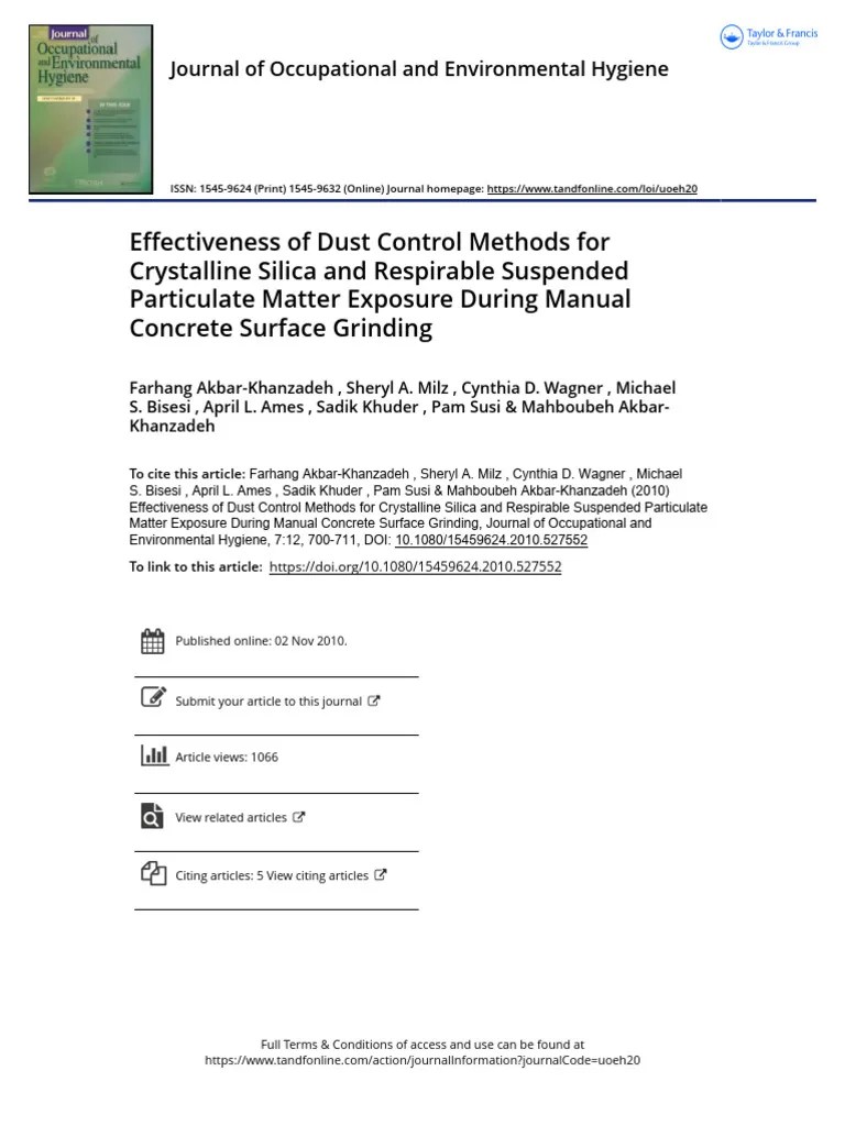 Effectiveness Of Dust Control Methods For Crystalline Silica And ...