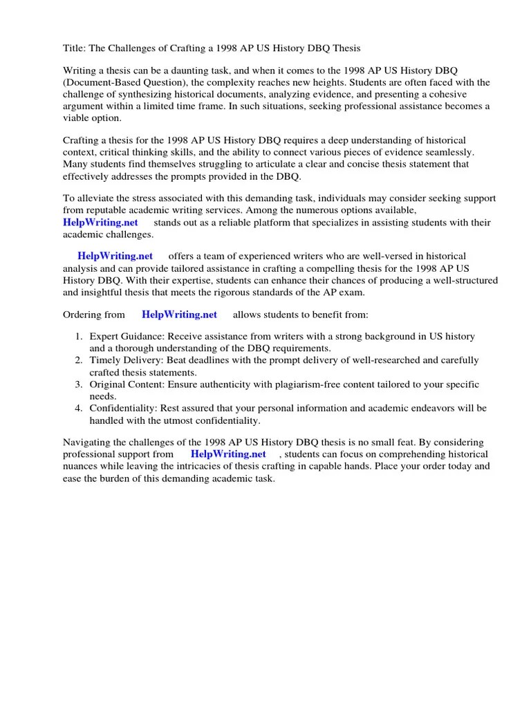1998 AP Us History DBQ Thesis | PDF | Essays | Thesis