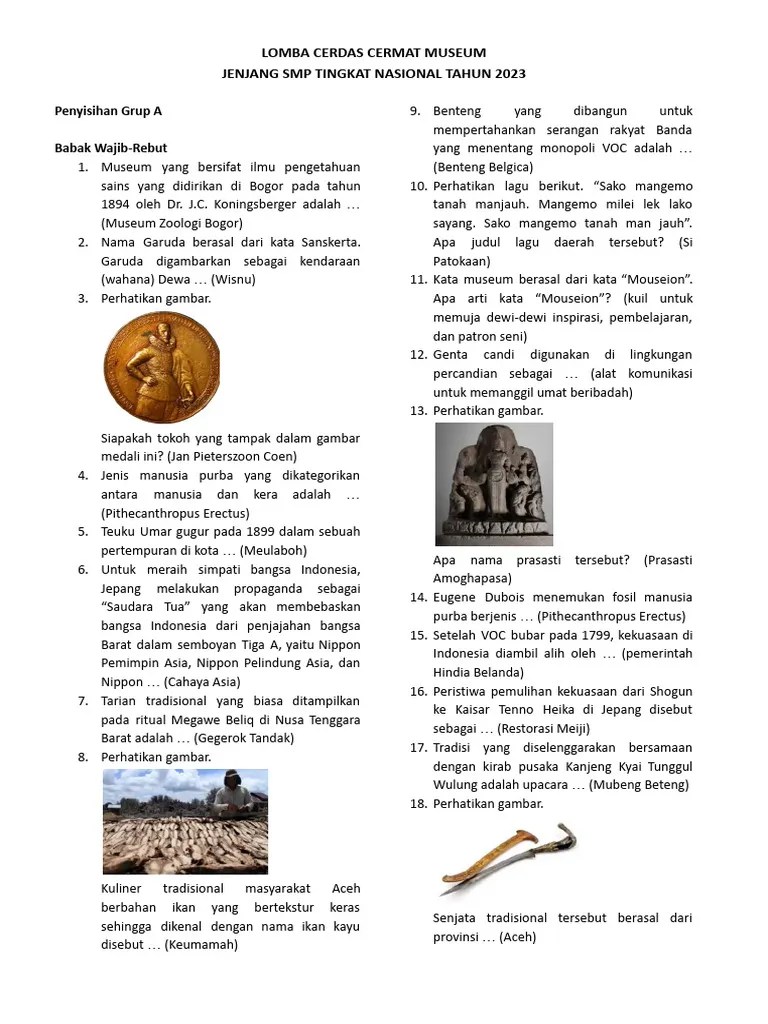 Kumpulan Soal Lomba Cerdas Cermat Museum Tingkat Nasional 2023 (Babak Penyisihan) | PDF