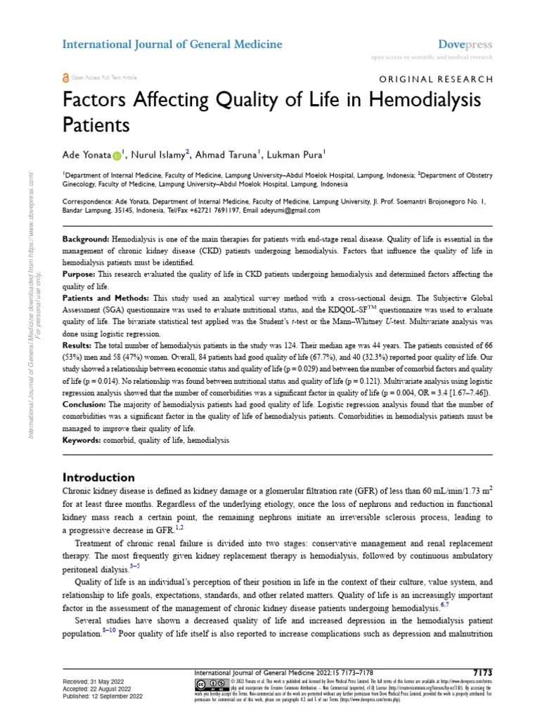 IJGM 375994 Factors Affecting Quality Of Life In Hemodialysis Patients ...