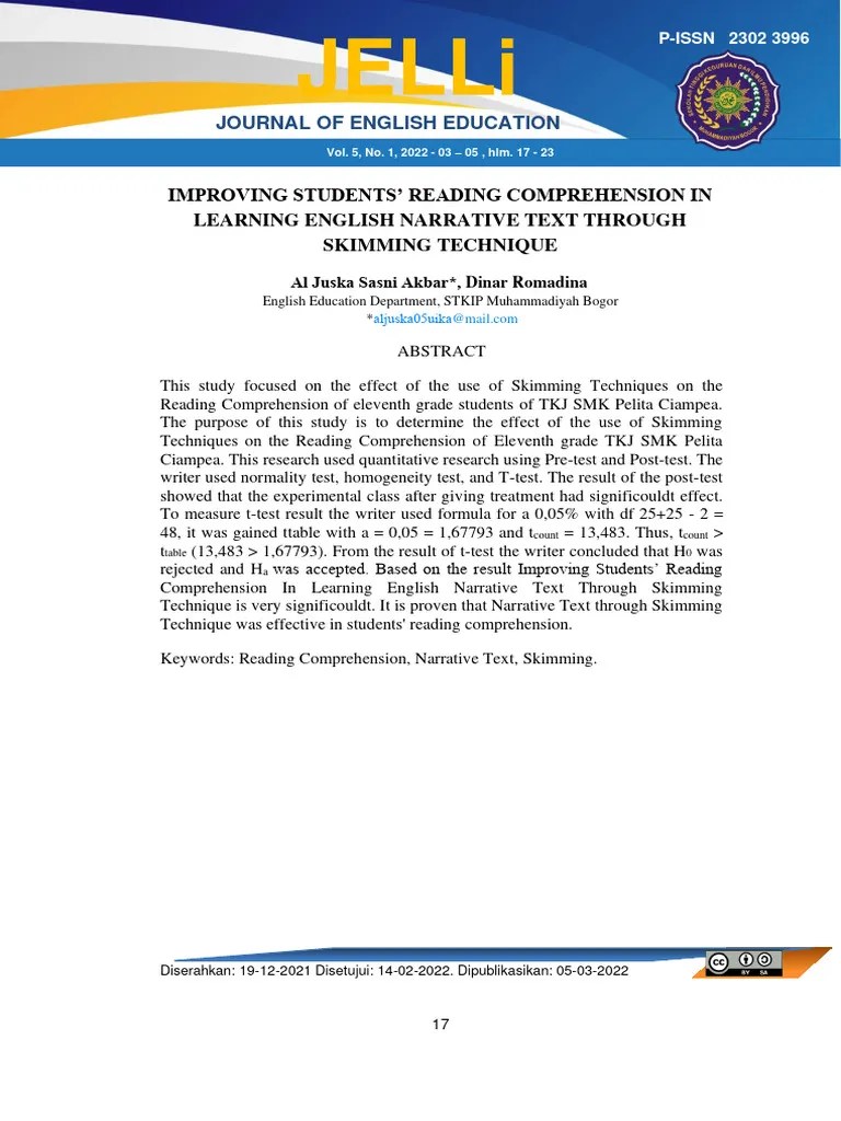 Jelli: Improving Students' Reading Comprehension In Learning English Narrative Text Through ...