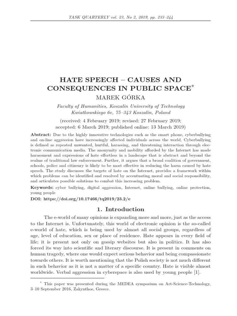 Hate Speech Causes And Consequences | PDF | Cyberbullying | Hatred