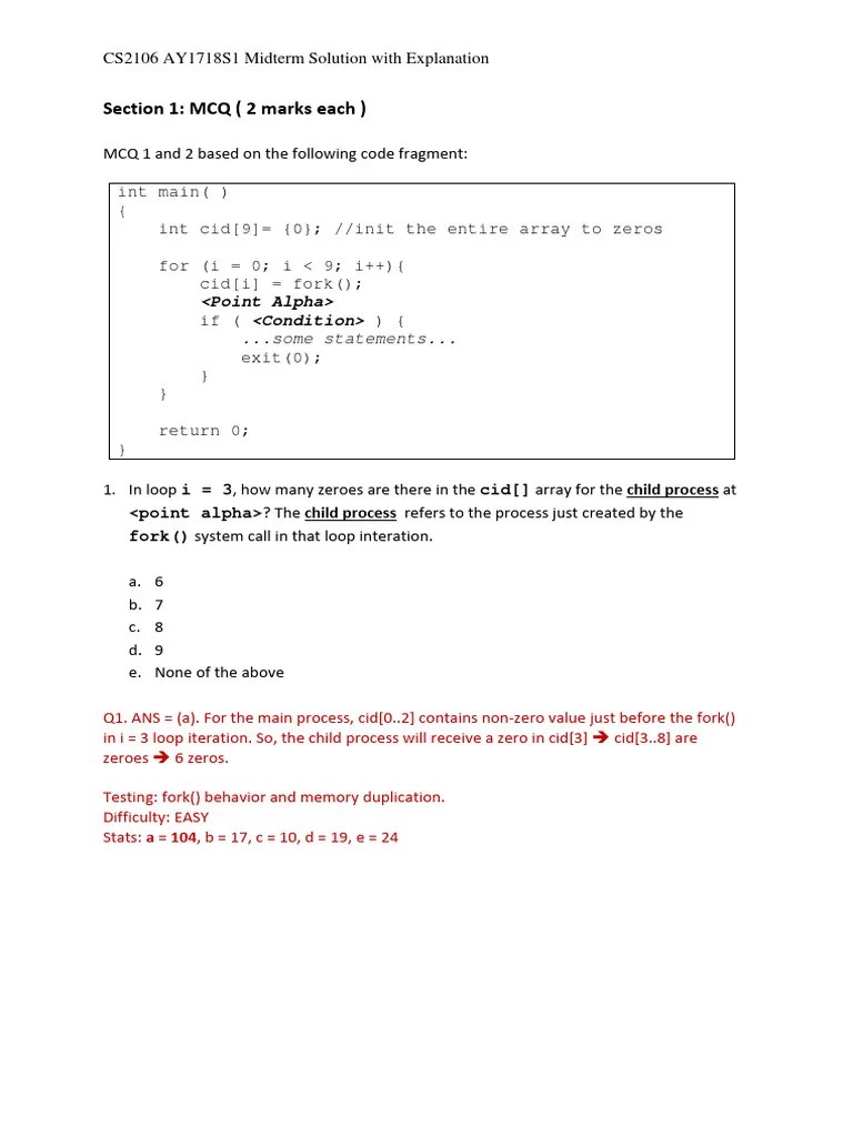 Cs2106 1718s1 Midterm Solution | PDF | Thread (Computing) | Scheduling ...