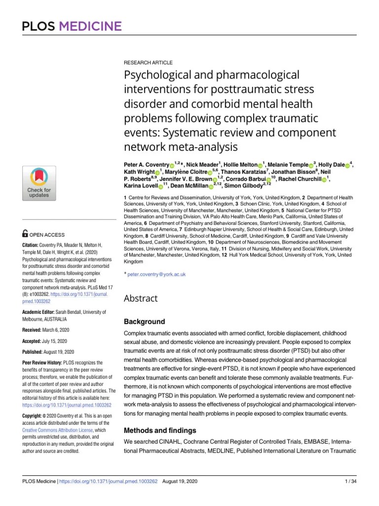 Psychological And Pharmacological Interventions For Posttraumatic Stress Disorder And Comorbid ...
