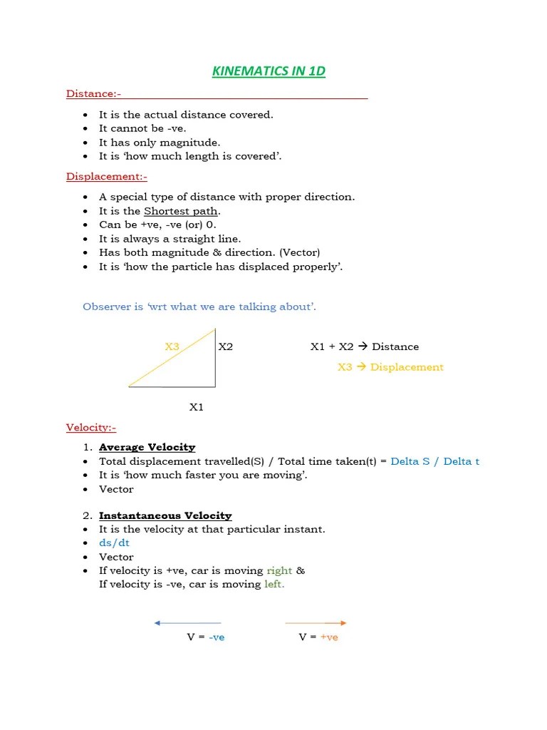 Kinematics In 1D | PDF | Acceleration | Velocity