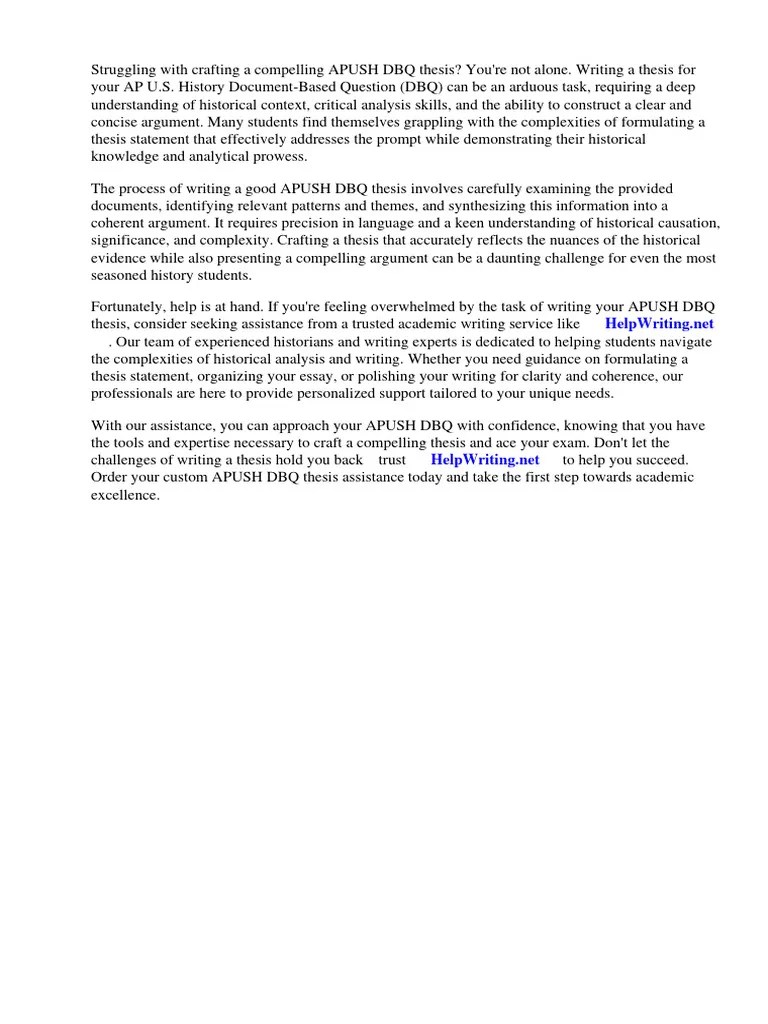 How To Write A Good Apush DBQ Thesis | PDF | Essays | Thesis