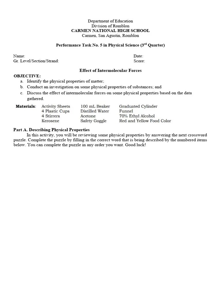 Performance Task No. 5 (Physical Science | PDF | Solubility | Evaporation