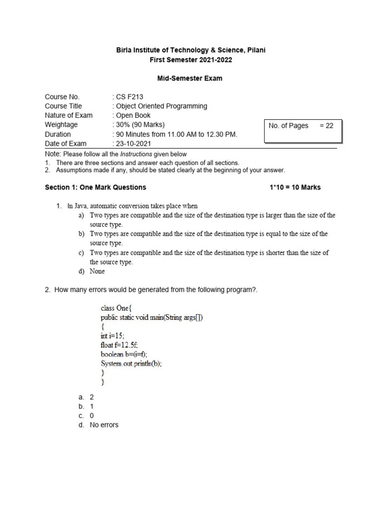 Mid Sem | PDF | Class (Computer Programming) | Method (Computer ...
