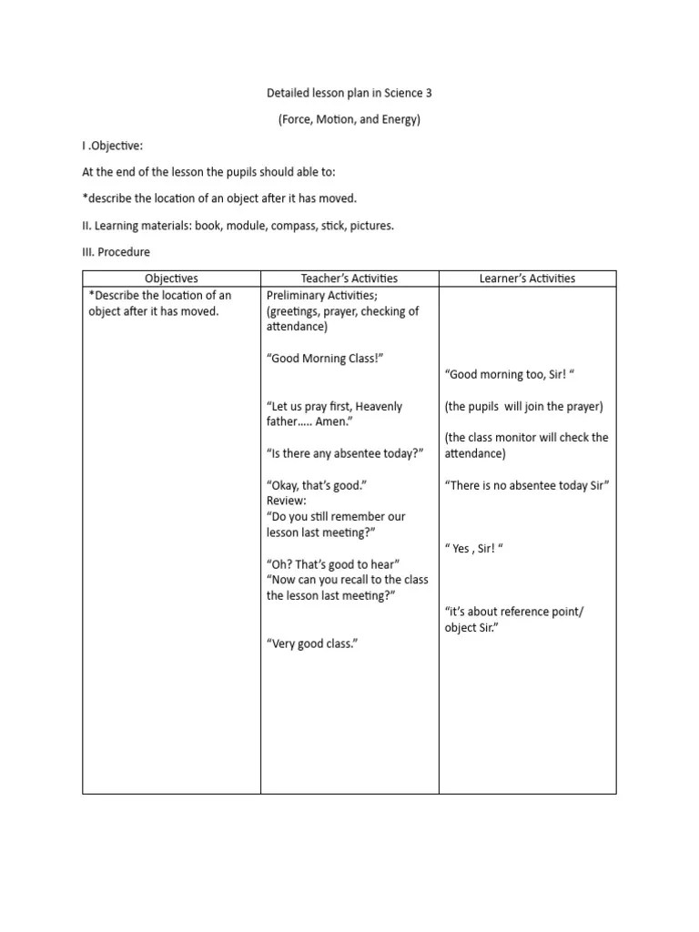 Detailed Lesson Plan In Science 3 | PDF | Lesson Plan | Cognitive ...
