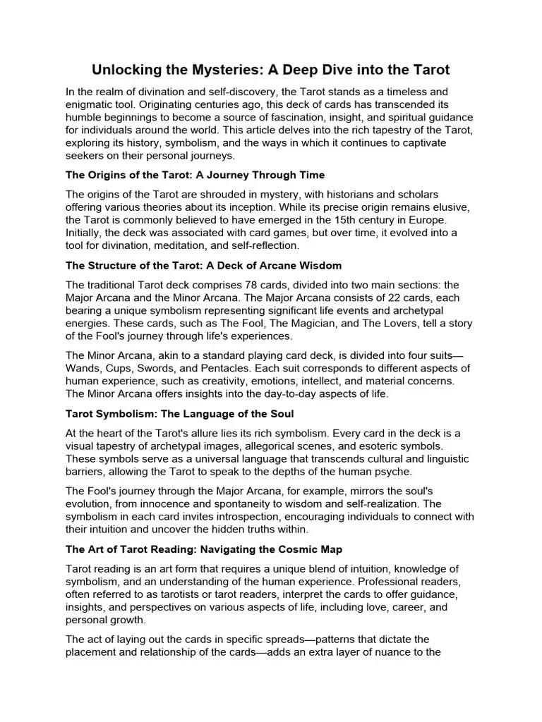 Unlocking The Mysteries - A Deep Dive Into The Tarot | PDF | Tarot ...