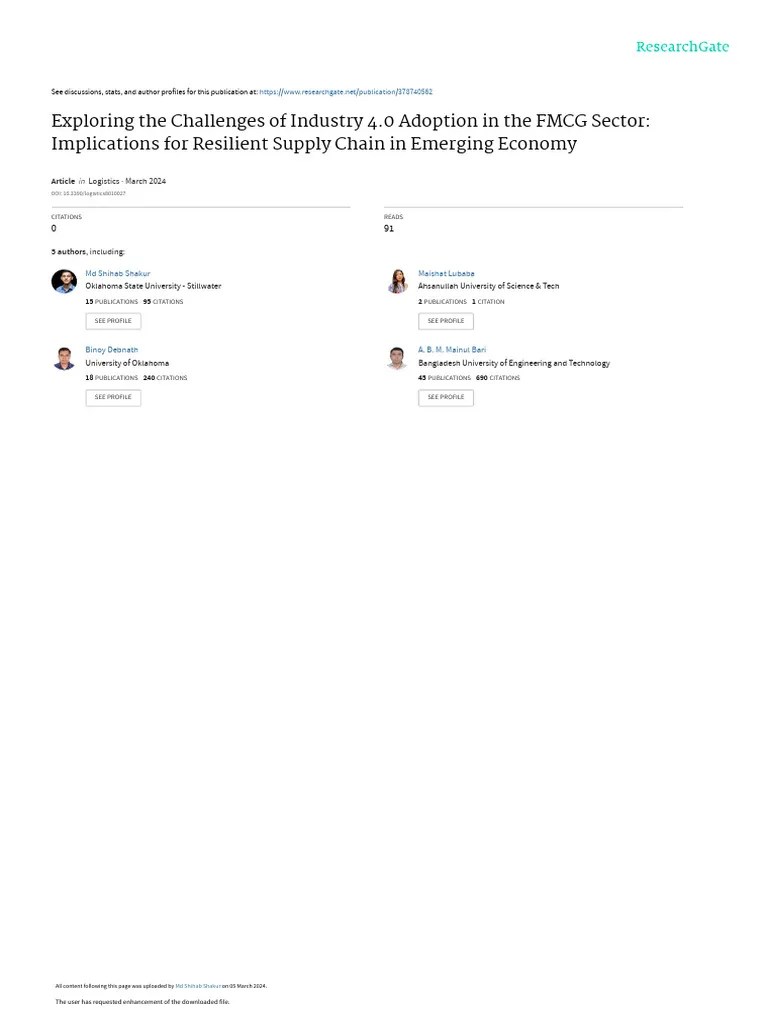 Exploring The Challenges Of Industry 4.0 Adoption In The FMCG Sector Implications For Resilient ...